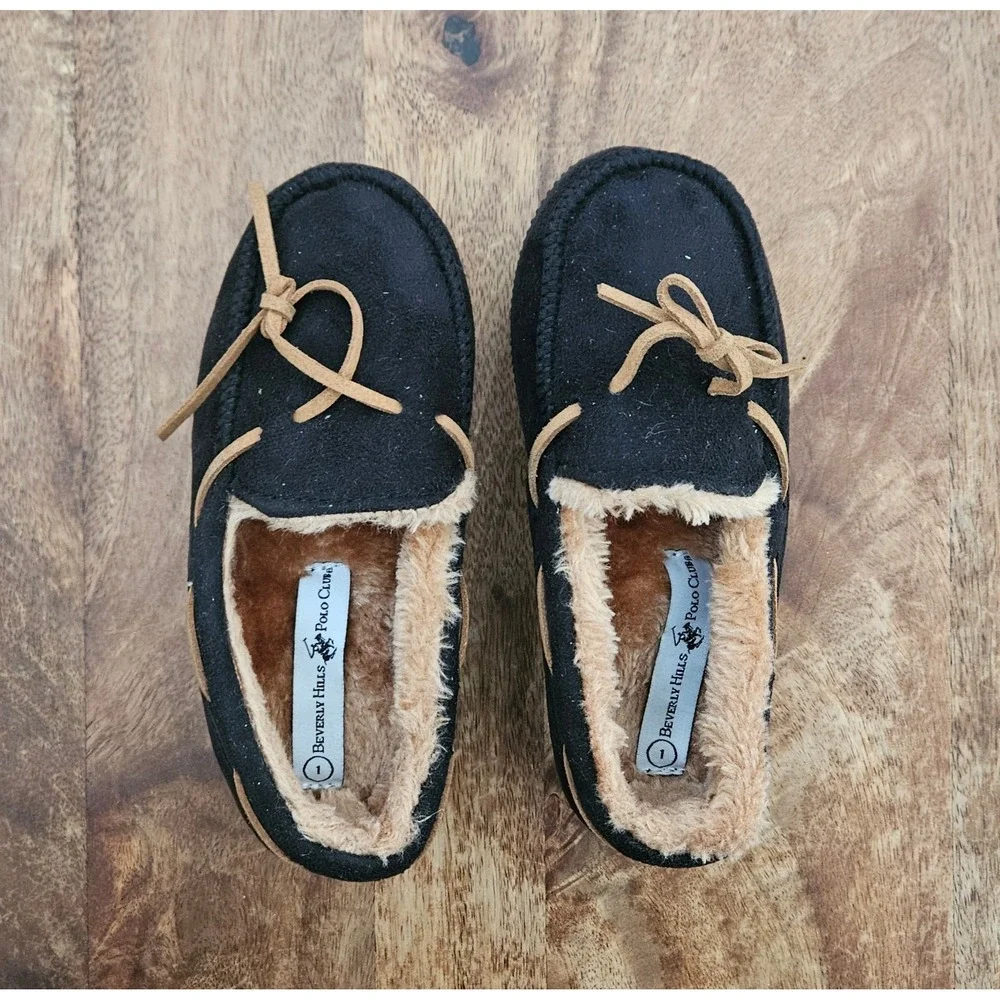 Beverly Hills Polo Club Moccasin Slippers Youth Size 1 Black Anti-Slip Sole